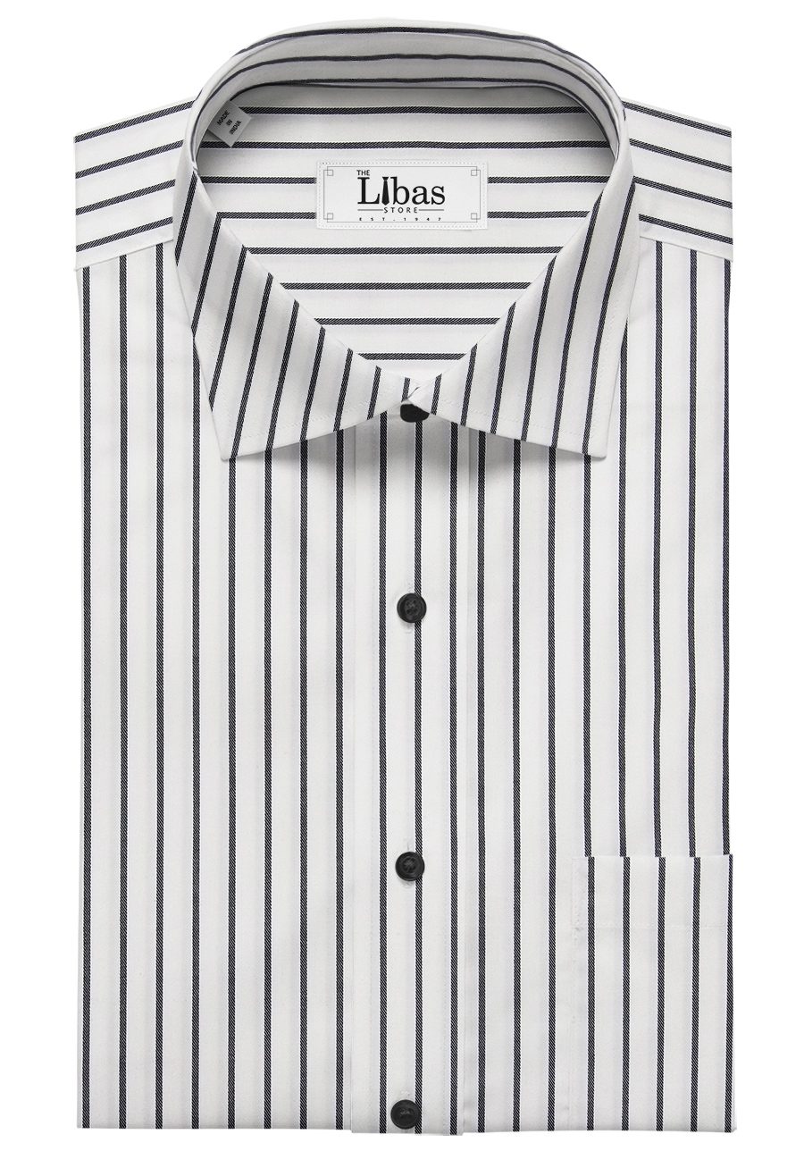 Monza Men's White 100% Giza Cotton Black Stripes Shirt Fabric (1.60 M)