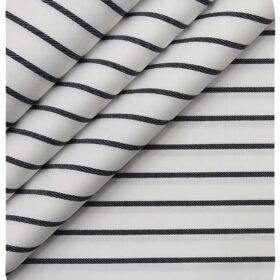 Monza Men's White 100% Giza Cotton Black Stripes Shirt Fabric (1.60 M)
