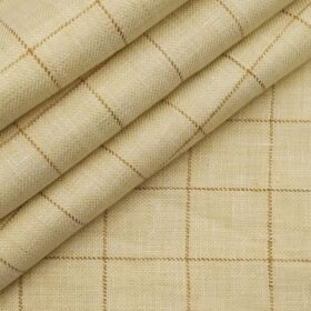 Nemesis Men's Butter Milk Beige 100% Super Luxusury Irish Linen Checks Unstitched Blazer Fabric (2 Meter)