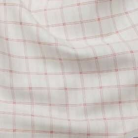 Raymond Men's White 100% Egyptian Giza Cotton Red Checks Shirting Fabric (1.80 Meter)