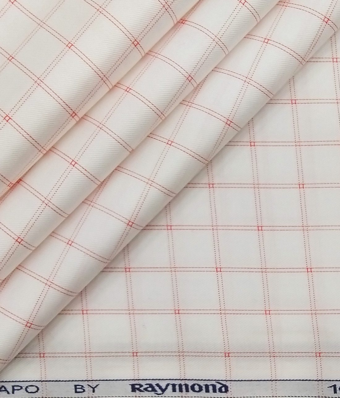 Raymond Men's White 100% Egyptian Giza Cotton Red Checks Shirting Fabric