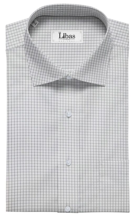 Raymond Men's White Polyester Cotton Black Checks Shirting Fabric (1.80 Meter)