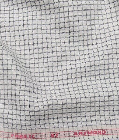 Raymond Men's White Polyester Cotton Black Checks Shirting Fabric (1.80 Meter)
