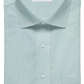 Raymond Men's White Polyester Cotton Sea Green Checks Shirting Fabric (1.80 Meter)