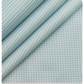 Raymond Men's White Polyester Cotton Sea Green Checks Shirting Fabric (1.80 Meter)