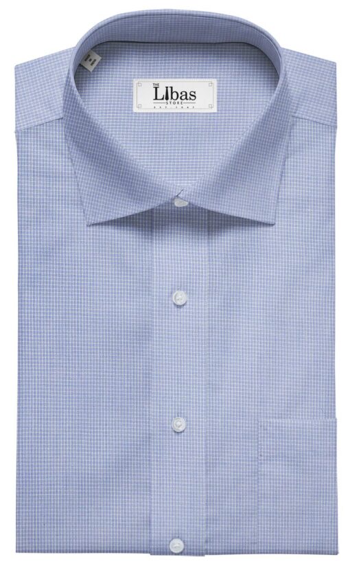 Raymond Men's Sky Blue Polyester Cotton Micro Checks Shirting Fabric (1.80 Meter)