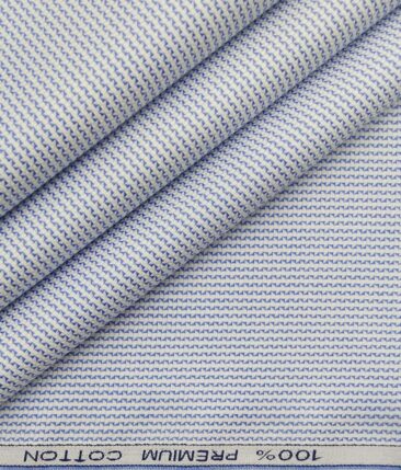 Raymond Men's White 100% Premium Cotton Blue Structured Shirting Fabric (1.80 Meter)