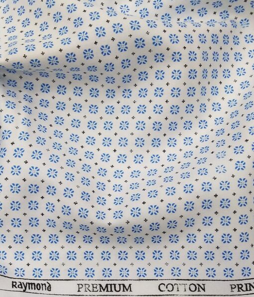 Raymond Men's White 100% Premium Cotton Blue Printed Shirting Fabric (1.80 Meter)