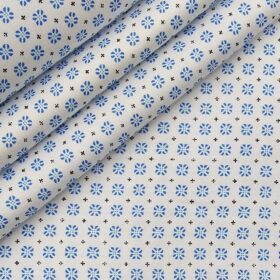 Raymond Men's White 100% Premium Cotton Blue Printed Shirting Fabric