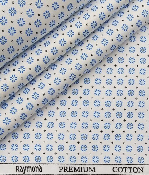 Raymond Men's White 100% Premium Cotton Blue Printed Shirting Fabric