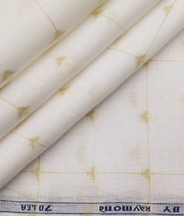 Raymond Men's White 70 LEA Pure Linen Beige Dobby Unstitched Shirting Fabric