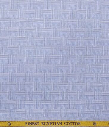 Soktas Men's Sky Blue 100% Egyptian Cotton 2 Ply Super 120's Self Checks Shirt Fabric (1.60 M)