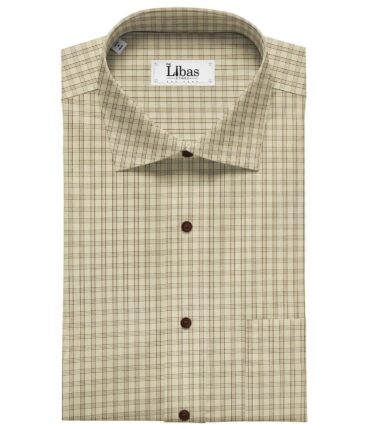 Soktas Men's Beige 100% Cotton Brown Checks Shirt Fabric (1.60 M)