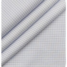 Soktas Men's White 100% Cotton Blue Checks Shirt Fabric (1.60 M)