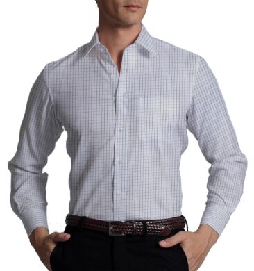 Soktas Men's White 100% Cotton Grey Checks Shirt Fabric (1.60 M)