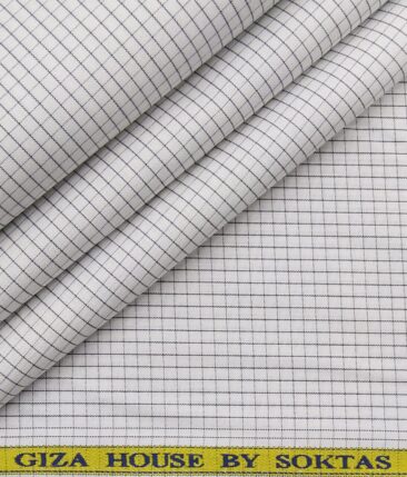 Soktas Men's 100% Cotton Grey Mini Checks Unstitched Shirt Fabric (White