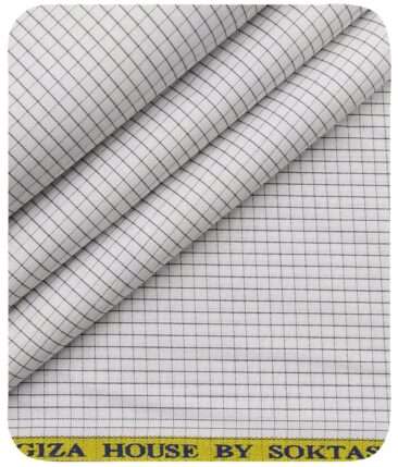 Soktas Men's White 100% Cotton Grey Checks Shirt Fabric (1.60 M)