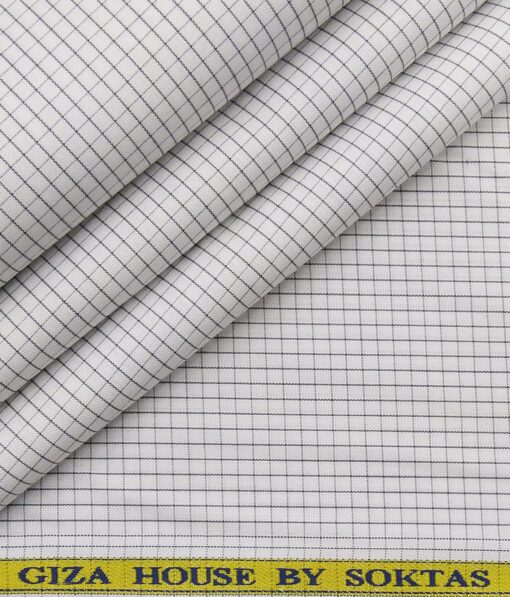Soktas Men's 100% Cotton Grey Mini Checks Unstitched Shirt Fabric (White
