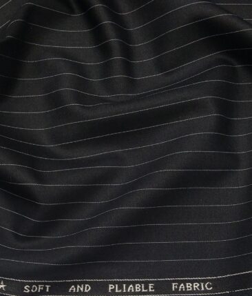 Raymond Black Polyester Viscose White Pin Stripes Unstitched Suiting Fabric - 3.75 Meter