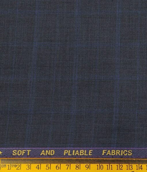 Raymond Dark Blue Terry Rayon Self Broad Checks Unstitched Suiting Fabric - 3.75 Meter