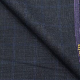 Raymond Dark Blue Terry Rayon Self Broad Checks Unstitched Suiting Fabric - 3.75 Meter