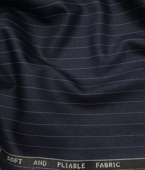 Raymond Dark Blue Polyester Viscose Sky Blue Pin Stripes Unstitched Suiting Fabric - 3.75 Meter