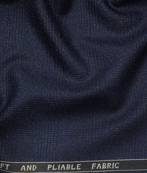 Raymond Dark Blue Polyester Viscose Self Broad Checks Unstitched Suiting Fabric - 3.75 Meter