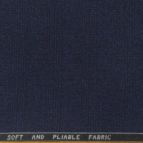 Raymond Dark Blue Polyester Viscose Self Broad Checks Unstitched Suiting Fabric - 3.75 Meter