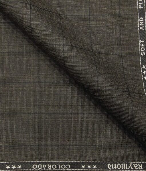 Raymond Dark Brown Polyester Viscose Self Black Checks Unstitched Suiting Fabric - 3.75 Meter