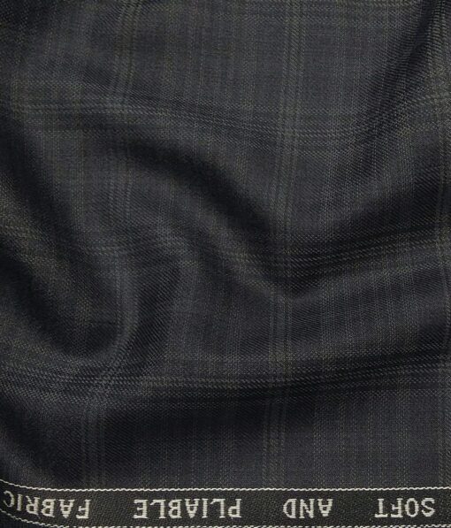 Raymond Dark Grey Polyester Viscose Broad Self Checks Unstitched Suiting Fabric - 3.75 Meter