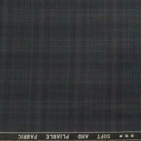 Raymond Dark Grey Polyester Viscose Broad Self Checks Unstitched Suiting Fabric - 3.75 Meter
