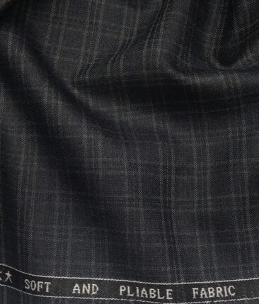 Raymond Dark Grey Polyester Viscose Self Checks Unstitched Suiting Fabric - 3.75 Meter