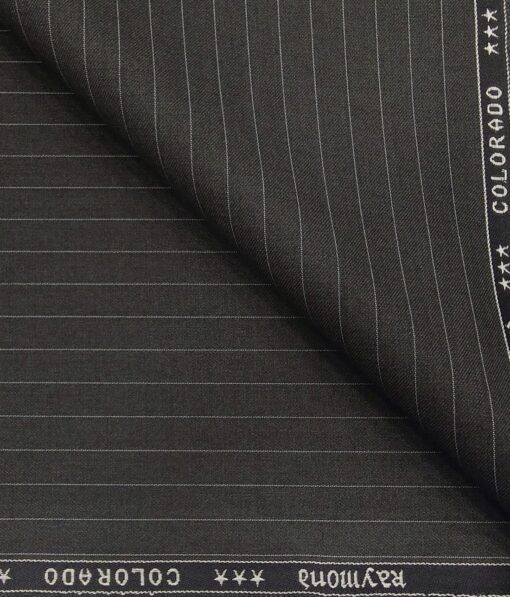 Raymond Dark Grey Polyester Viscose White Pin Stripes Unstitched Suiting Fabric - 3.75 Meter