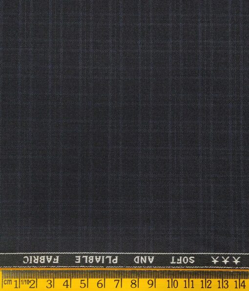 Raymond Dark Navy Blue Polyester Viscose Self Checks Unstitched Suiting Fabric - 3.75 Meter