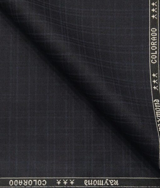 Raymond Dark Navy Blue Polyester Viscose Self Checks Unstitched Suiting Fabric - 3.75 Meter