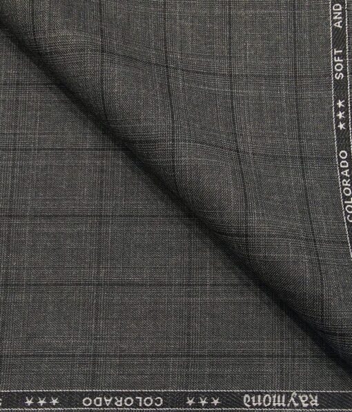 Raymond Grey Polyester Viscose Self Black Checks Unstitched Suiting Fabric - 3.75 Meter