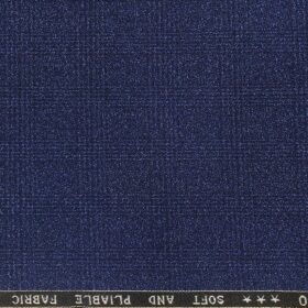 Raymond Royal Blue Polyester Viscose Self Broad Checks Unstitched Suiting Fabric - 3.75 Meter