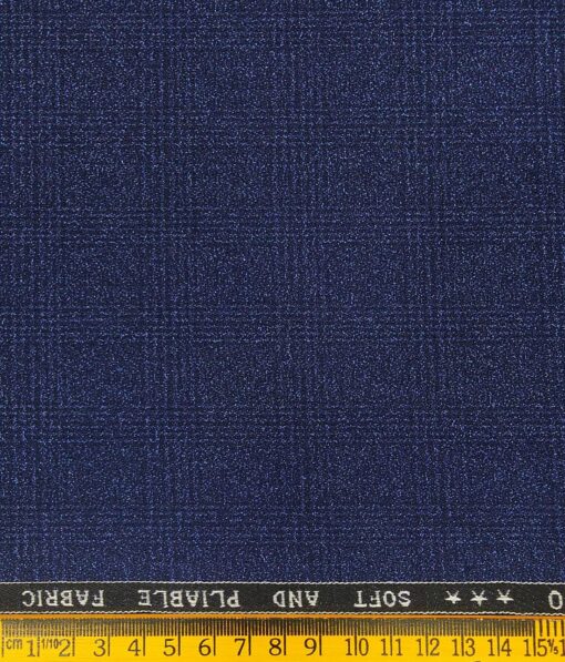 Raymond Royal Blue Polyester Viscose Self Broad Checks Unstitched Suiting Fabric - 3.75 Meter