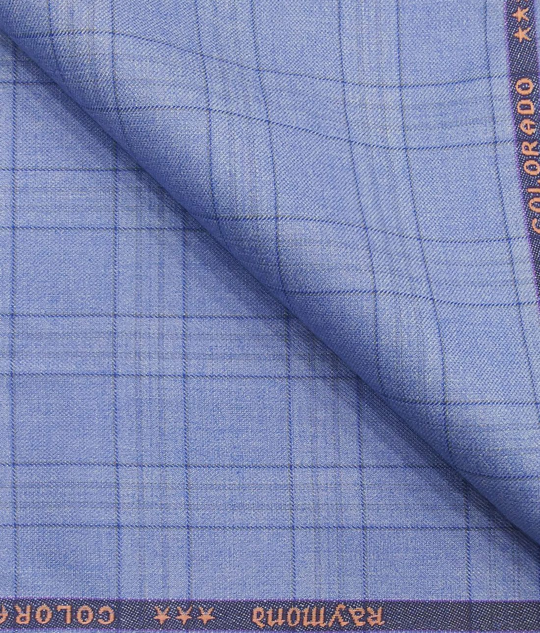 Raymond Sky Blue Polyester Viscose Self Broad Checks Unstitched Suiting ...