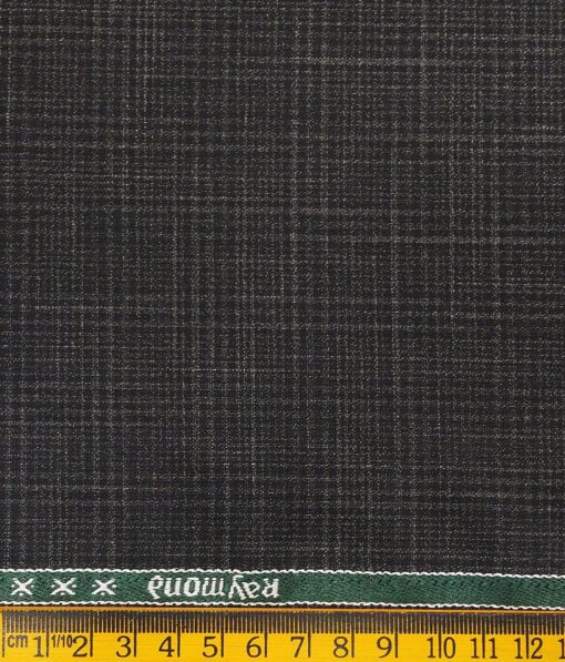 Raymond Dark Grey Polyester Viscose Self Checks Unstitched Suiting Fabric - 3.75 Meter