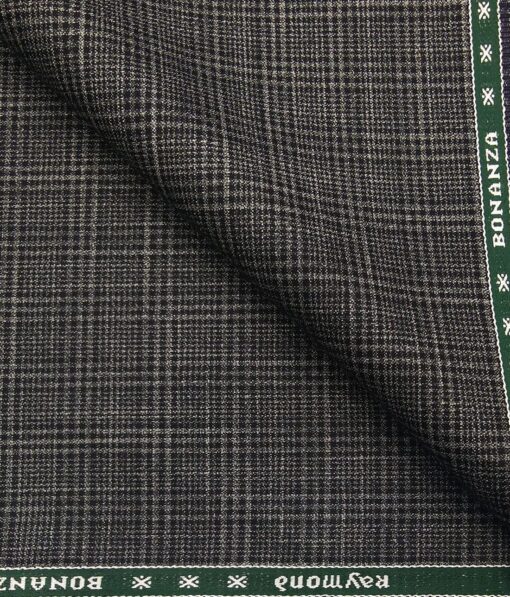 Raymond Grey Polyester Viscose Self Checks Unstitched Suiting Fabric - 3.75 Meter