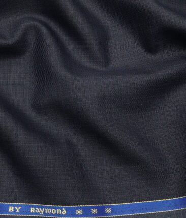 Raymond Dark Navy Blue Polyester Viscose Self Checks Shiny Unstitched Suiting Fabric - 3.75 Meter