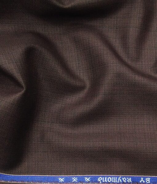 Raymond Pecan Brown Polyester Viscose Self Checks Shiny Unstitched Suiting Fabric - 3.75 Meter