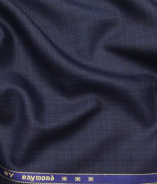 Raymond  Royal Blue Polyester Viscose Self Checks Shiny Unstitched Suiting Fabric - 3.75 Meter