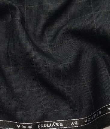 Raymond Dark Blueish Grey Polyester Viscose Checks Unstitched Suiting Fabric - 3.75 Meter