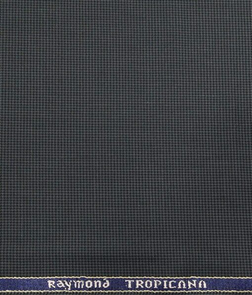 Raymond Aegean Blue Polyester Viscose Houndstooth Strcuture Unstitched Suiting Fabric - 3.75 Meter