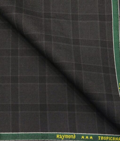 Raymond Dark Grey Polyester Viscose Broad Checks Unstitched Suiting Fabric - 3.75 Meter