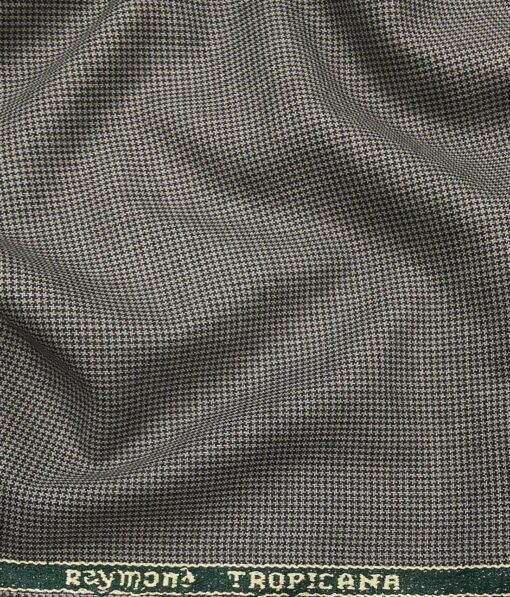 Raymond Grey Polyester Viscose Houndstooth Strcuture Unstitched Suiting Fabric - 3.75 Meter
