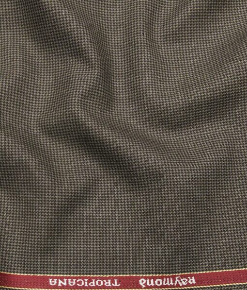 Raymond Light Brown Polyester Viscose Houndstooth Strcuture Unstitched Suiting Fabric - 3.75 Meter