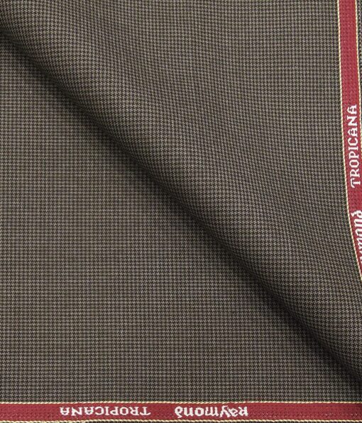 Raymond Light Brown Polyester Viscose Houndstooth Strcuture Unstitched Suiting Fabric - 3.75 Meter